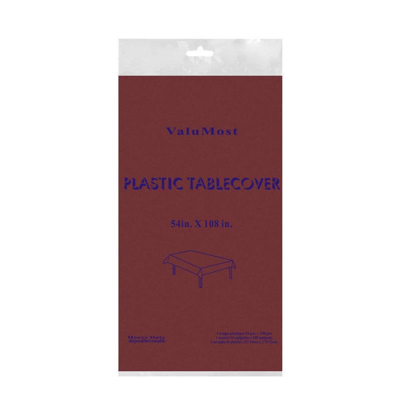 Party Essentials ValuMost Disposable 54" x 108" Plastic Rectangle Table Cover/Tablecloth Available in 22 Colors, 1-Count, Burgundy - Image 2